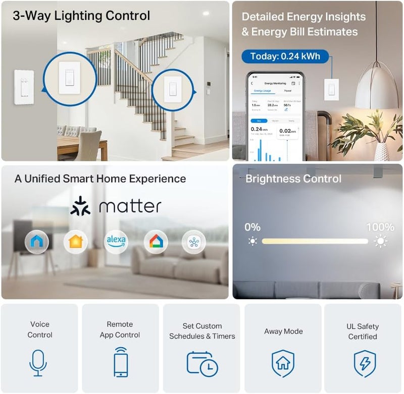 tapo TP-Link Smart 3 Way Dimmer Switch KIT, Matter Compatible, Energy Monitoring, Neutral Wire Required, Works with Alexa, Siri, Google Home, SmartThings, UL Certified, 2.4GHZ Wi-Fi, S515D KIT - Image 2